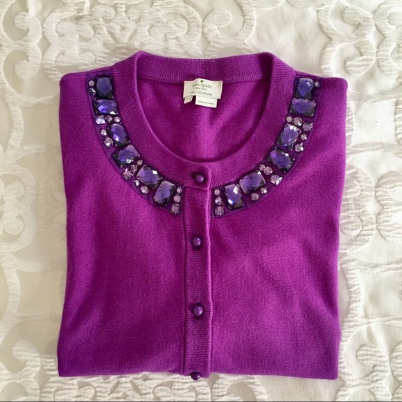kate spade Sweaters - Kate Spade Purple Cardigan 3/4 Sleeve Embellished